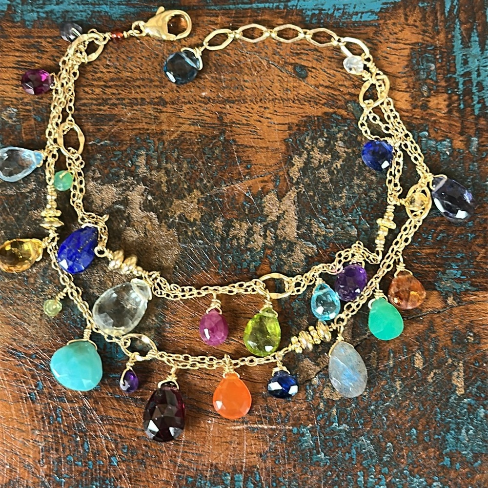 “Gem party” two strand 18 kt gold plated bracelet. New in box from Sundance